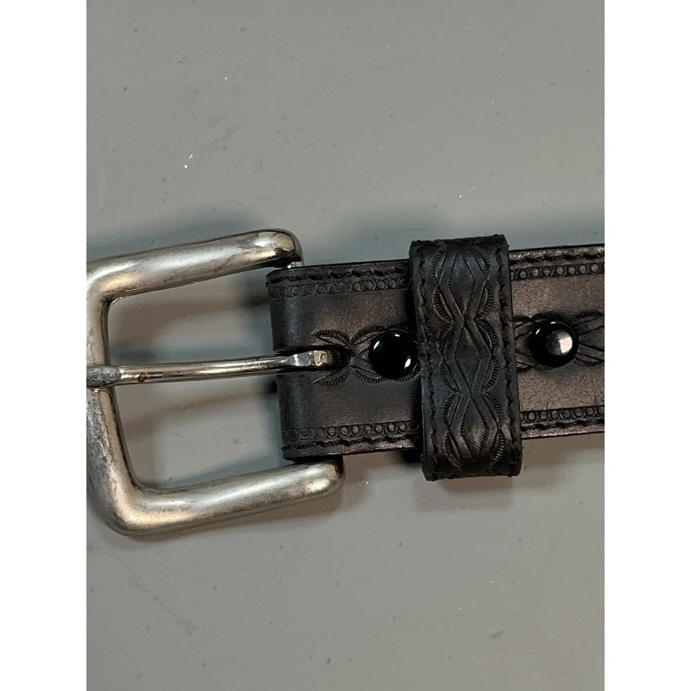 Vintage Black Leather belt 1997 Boho Western Festival Tolled New Size‎ 54